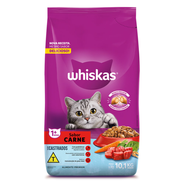Ração WHISKAS Gatos Adultos Sabor Carne: Peso 10,1kg